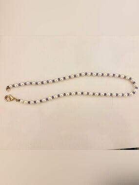 cupcakes & cashmere White Pearl and Navy Stripe Beaded Necklace